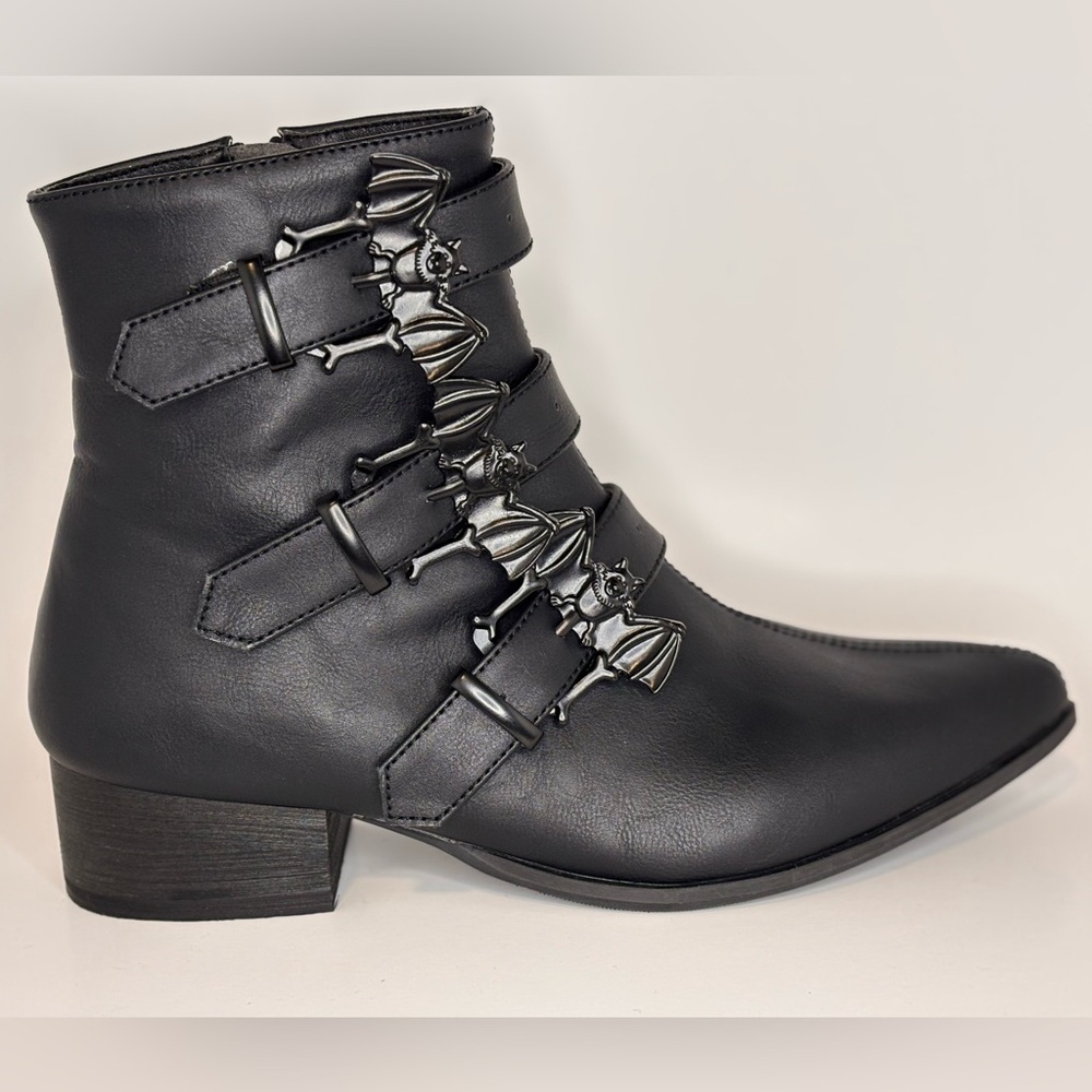 Demonia Black Ankle Boots with Bat Accents
